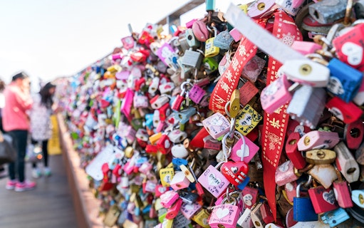Love locks on fence at N Seoul Tower, South Korea.