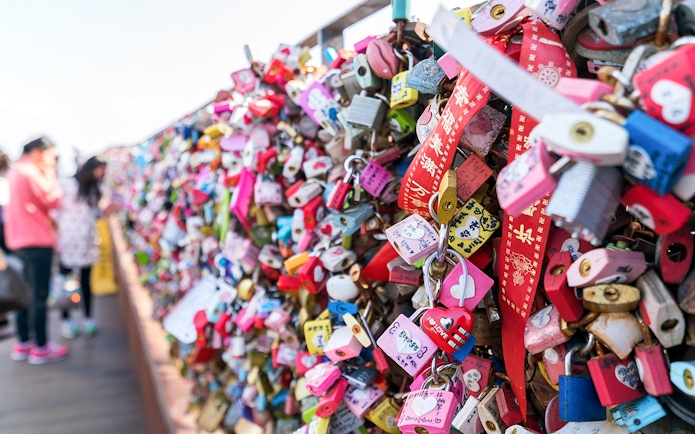 Love locks on fence at N Seoul Tower, South Korea.