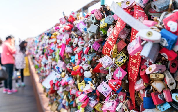 Love locks on fence at N Seoul Tower, South Korea.