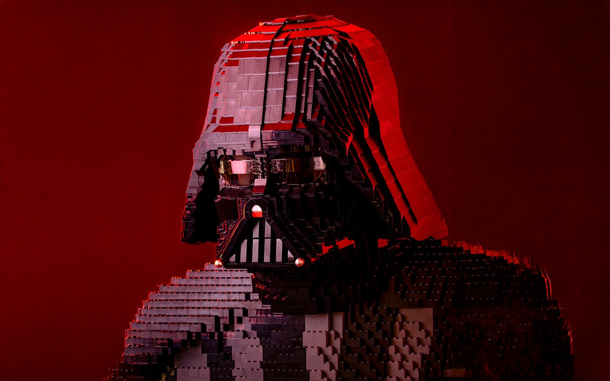 LEGO sculpture of a Star Wars character at the exhibition.