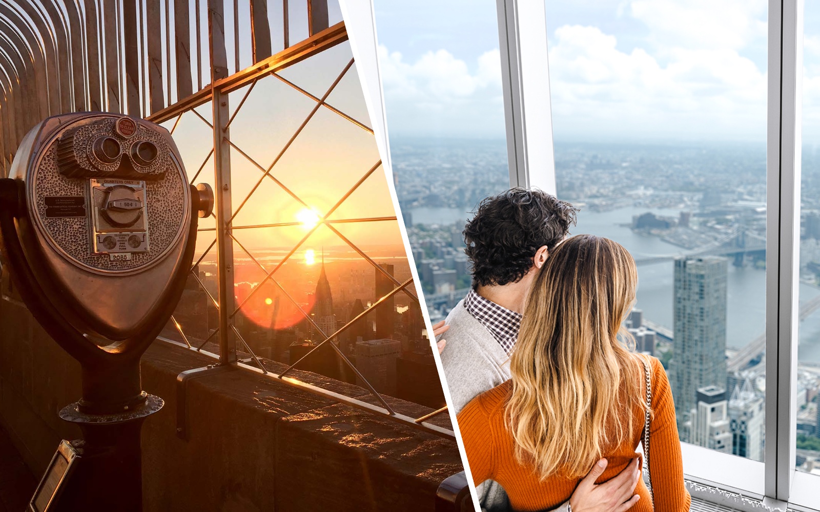 Observation deck view from Empire State Building at sunrise, New York City.
