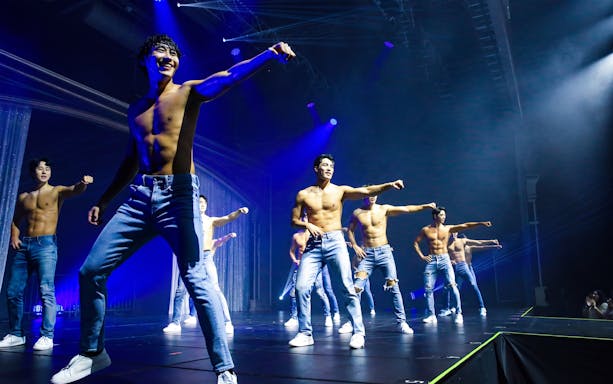 Performers dancing on stage during Wild Wild Show in Korea.