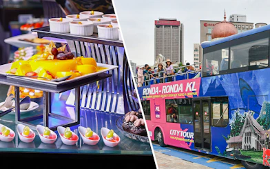 Dinner buffet at ARAS Restaurant and Kuala Lumpur hop-on hop-off tour bus.