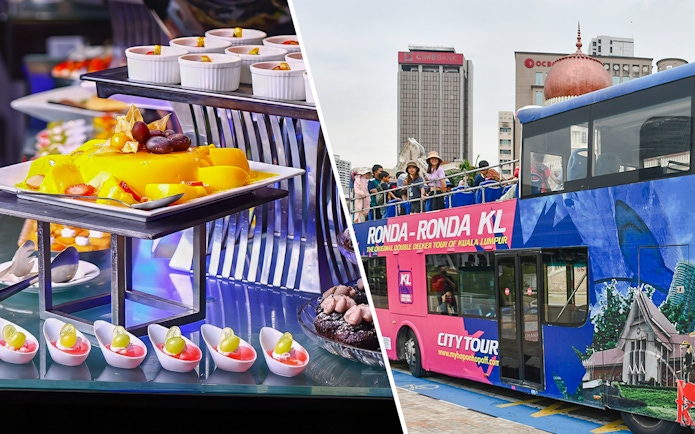 Dinner buffet at ARAS Restaurant and Kuala Lumpur hop-on hop-off tour bus.