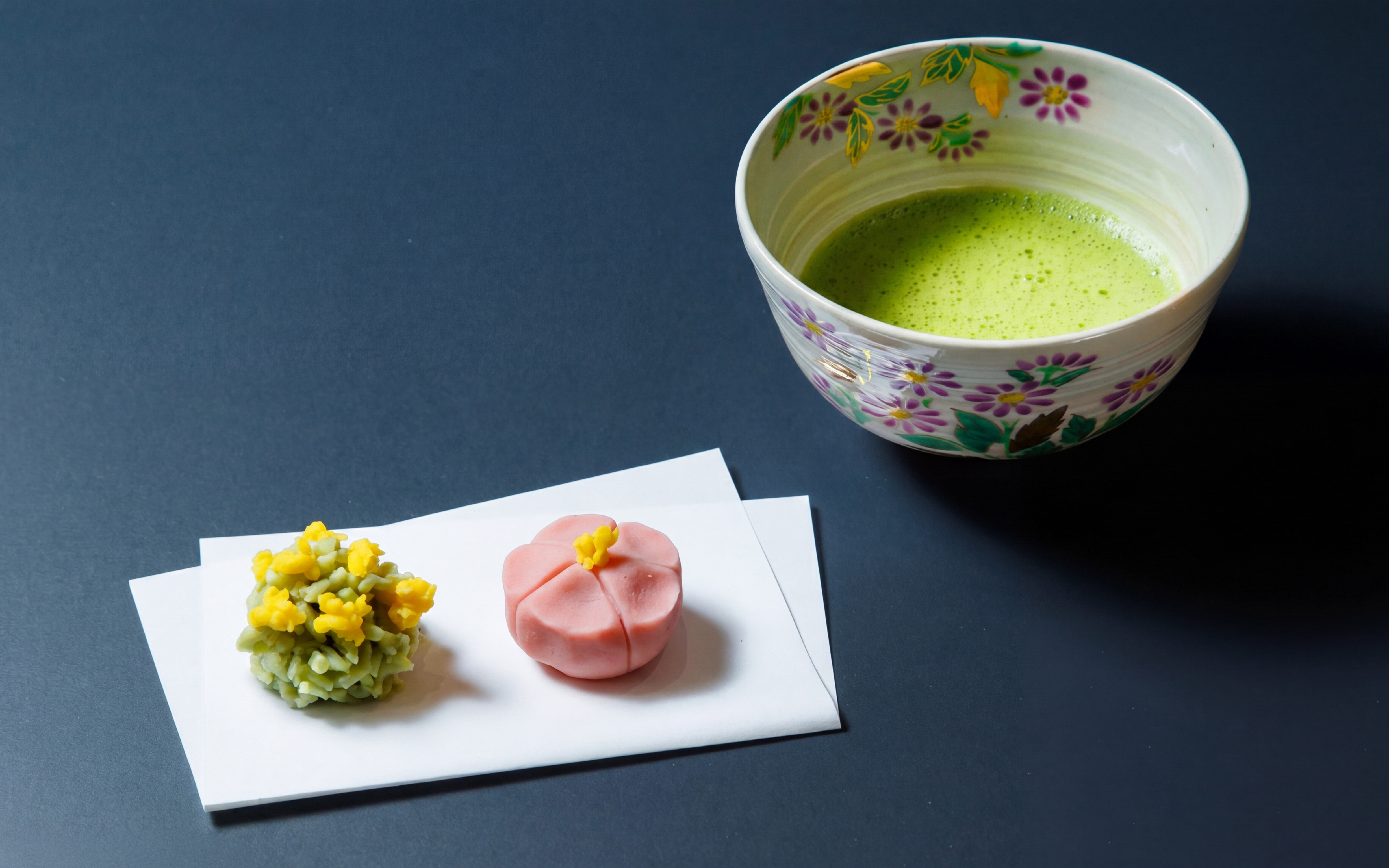 Japanese sweets with matcha tea in Kyoto.