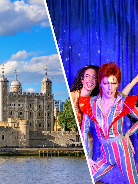 Tower of London and Madame Tussauds London wax figures.