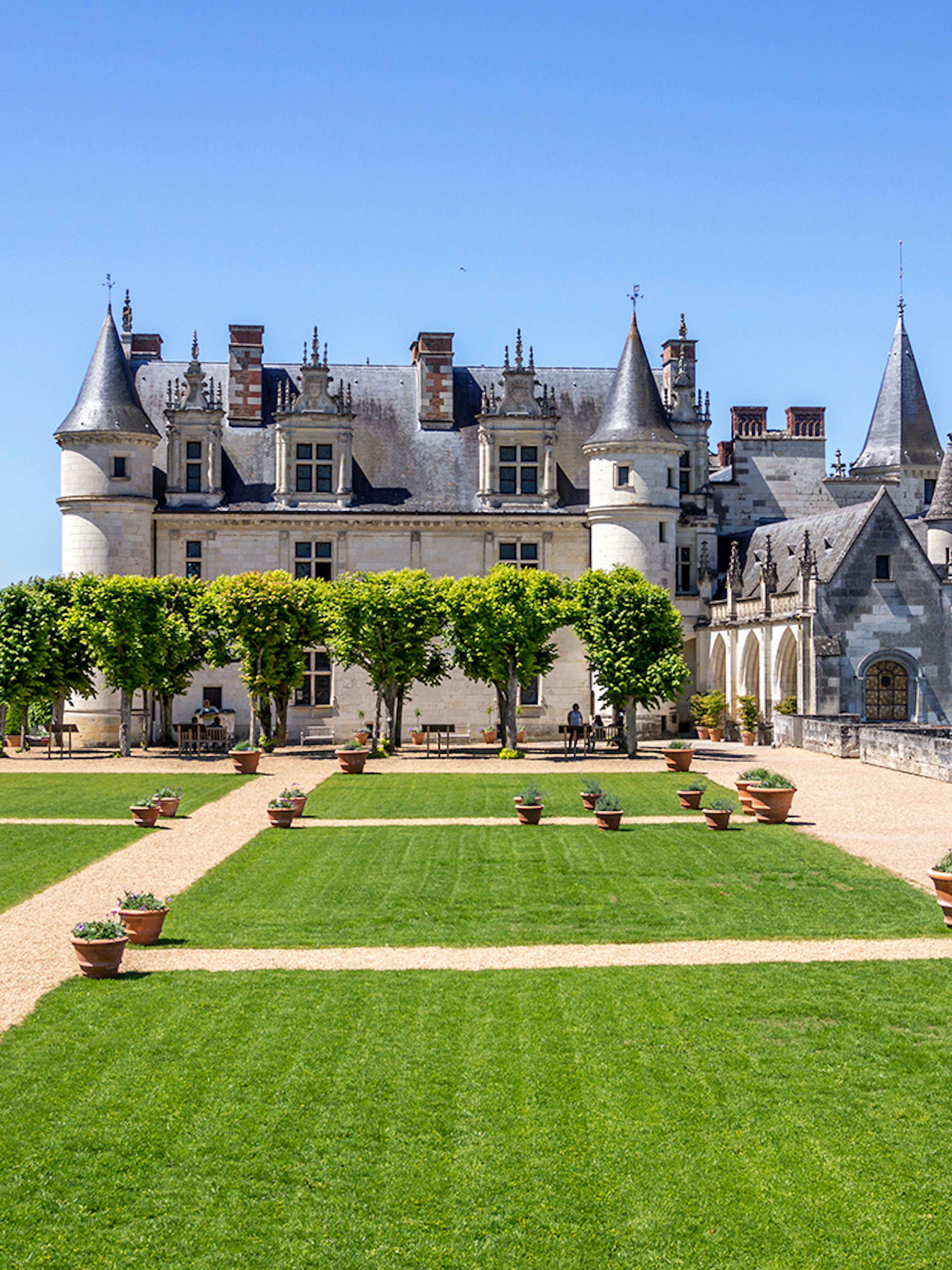 Royal Amboise Castle with manicured gardens and Loire River view.