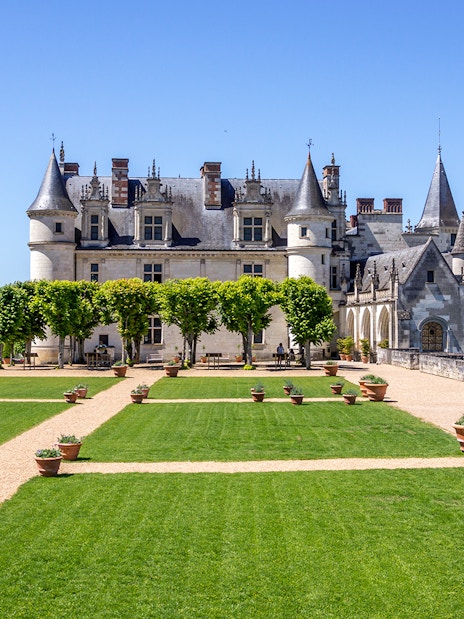 Royal Amboise Castle with manicured gardens and Loire River view.
