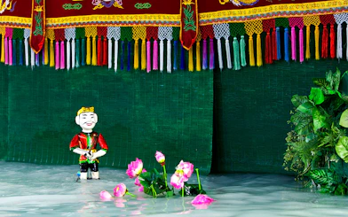 Water puppet on stage at Golden Water Puppet Show, Vietnam.