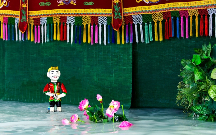 Water puppet on stage at Golden Water Puppet Show, Vietnam.