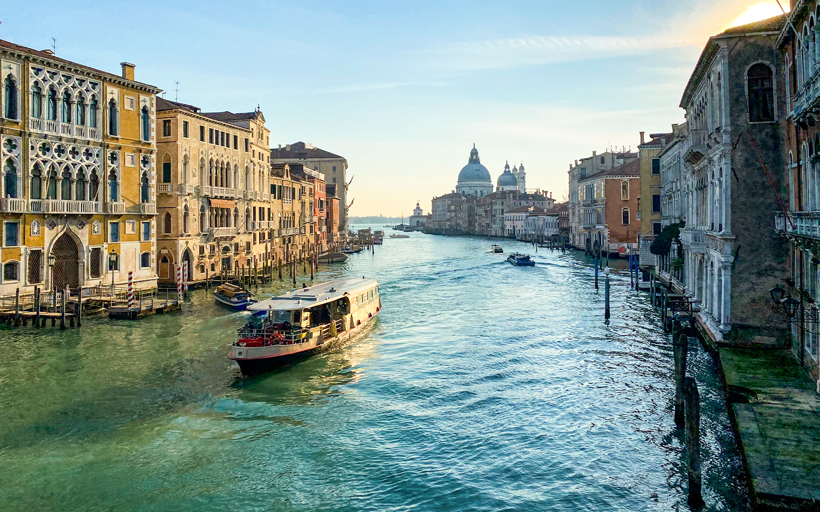Vaporetto, navigating the Grand Canal in Venice, Italy.