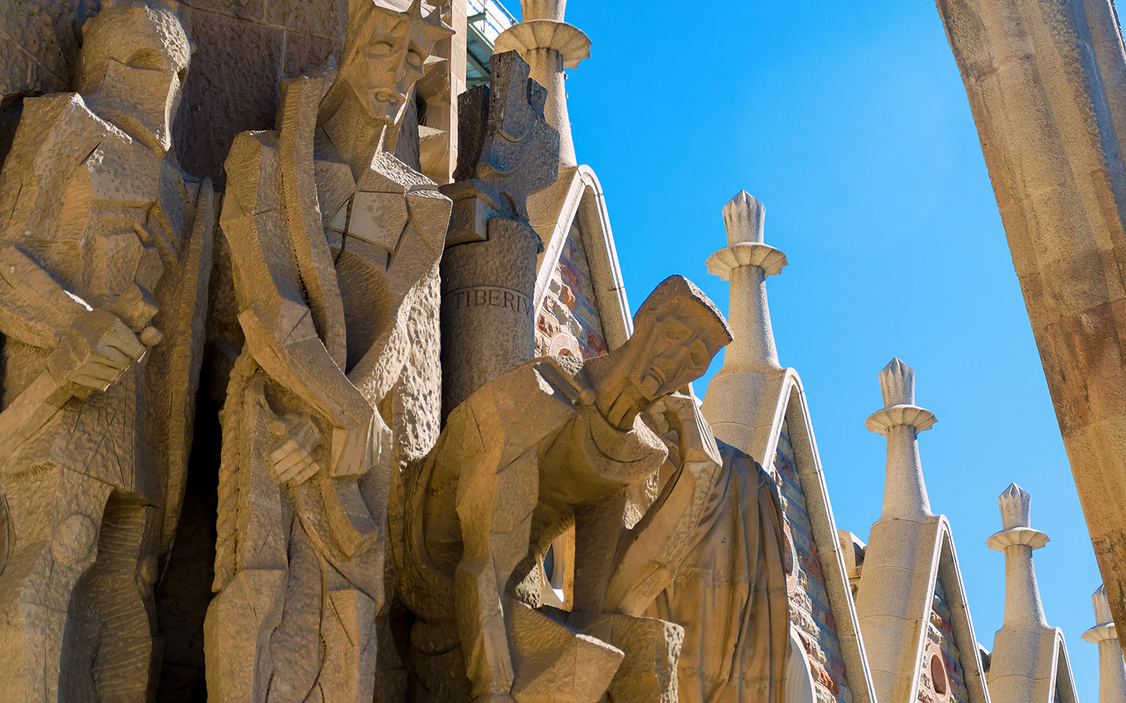 Sculptures on the Passion Facade of Sagrada Familia in Barcelona.