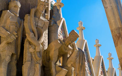 Sculptures on the Passion Facade of Sagrada Familia in Barcelona.