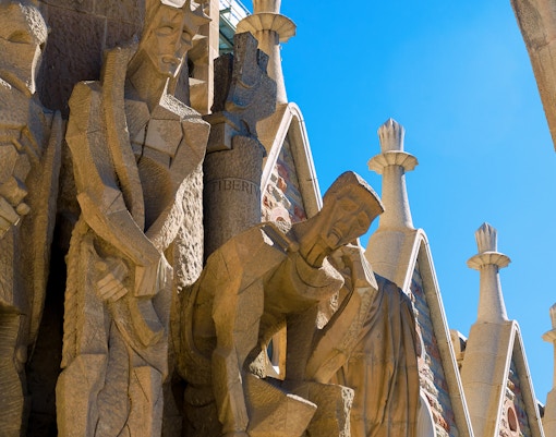 Sculptures on the Passion Facade of Sagrada Familia in Barcelona.