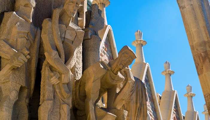 Sculptures on the Passion Facade of Sagrada Familia in Barcelona.