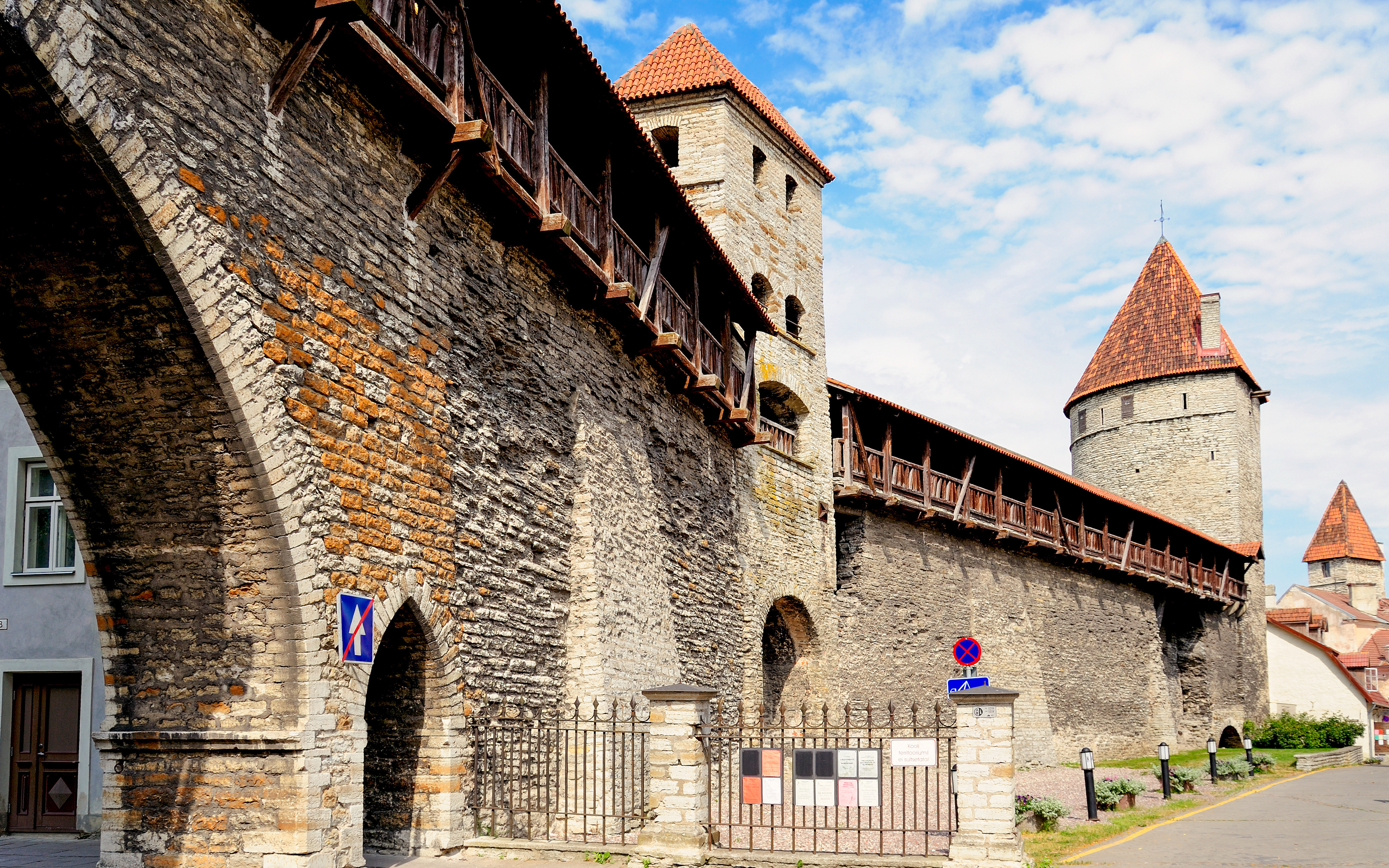 Tallinn city wall with medieval towers in Estonia.