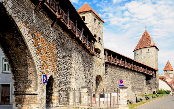 Tallinn city wall with medieval towers in Estonia.