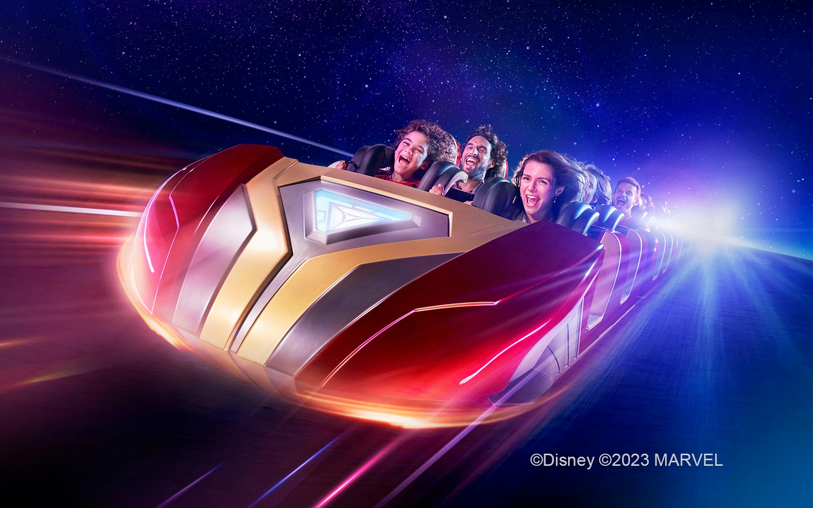 Avengers-themed roller coaster ride at Disneyland Paris, featuring Flight Force experience.