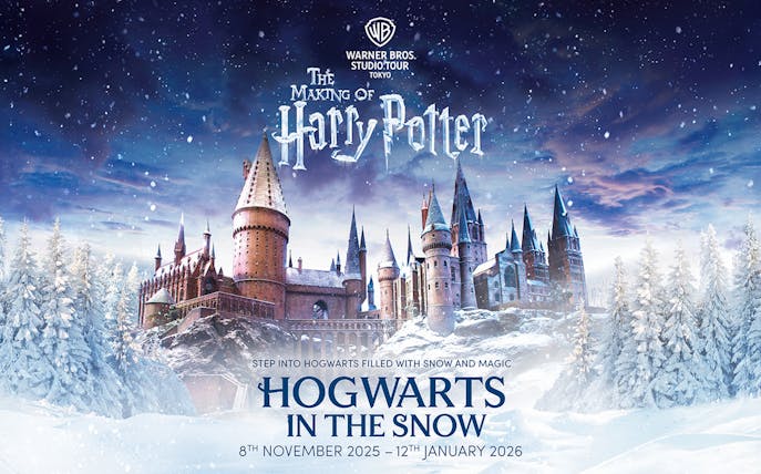 Hogwarts castle covered in snow at The Making of Harry Potter Studio Tour, Tokyo.