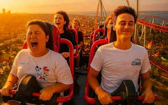 Visitors enjoying a roller coaster ride at Vialand Theme Park, Istanbul.