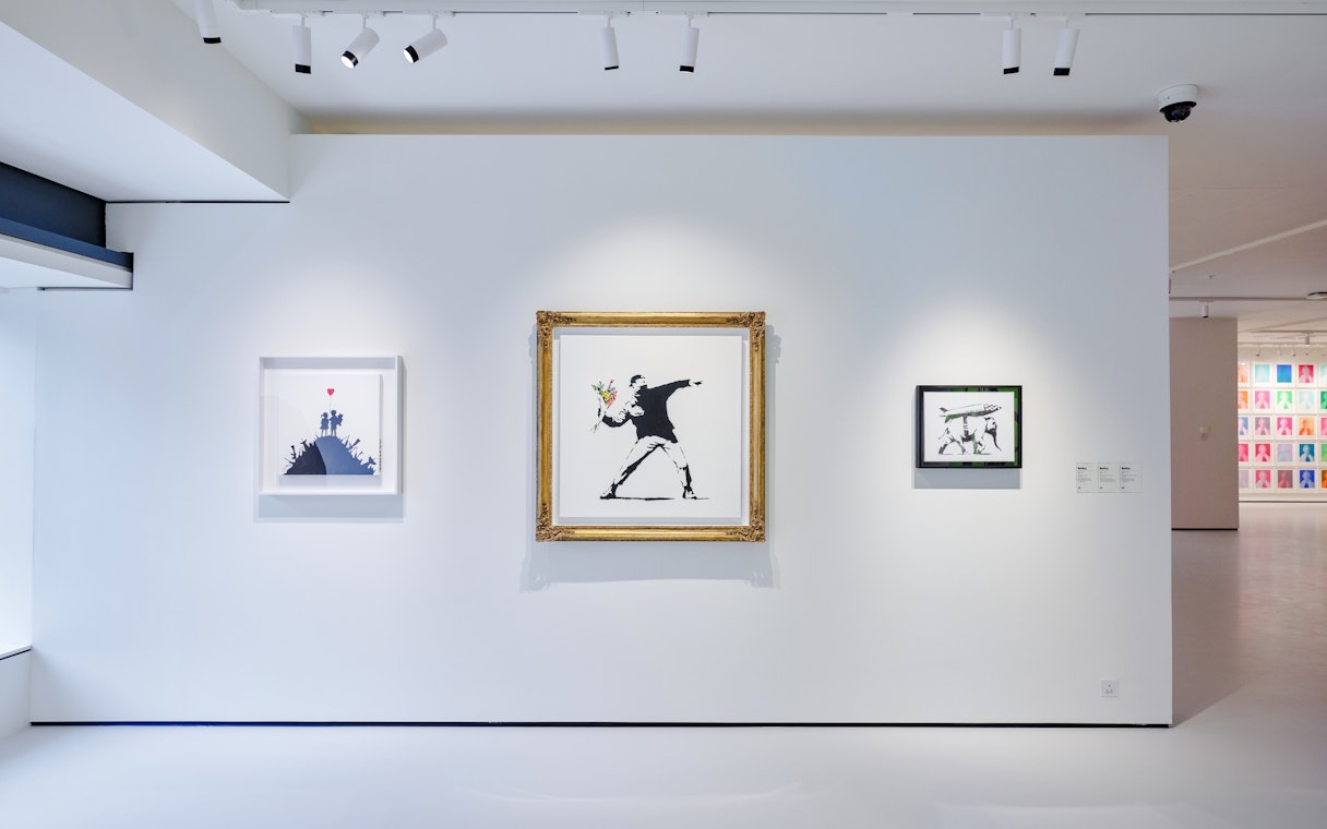 Banksy artworks displayed at Moco Museum London exhibition.