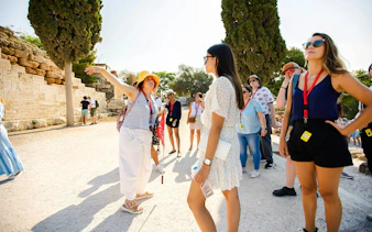 Tour group with guide at Acropolis, Athens.