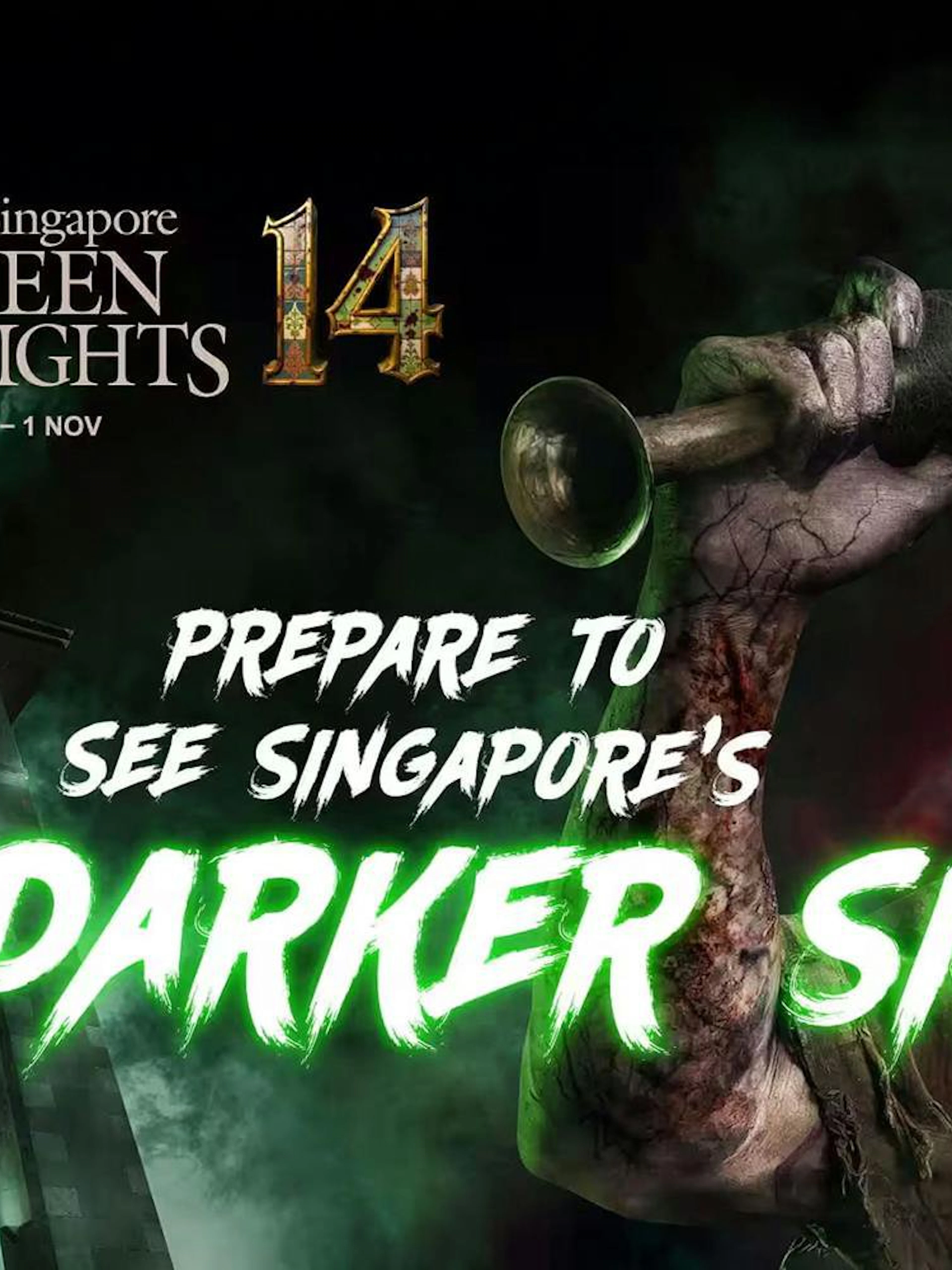 Universal Studios Singapore Halloween Horror Nights 14 promotional poster with zombie.