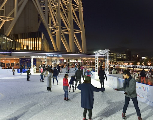 Tokyo Skytree towering over cityscape, view from observation deck, Japan.