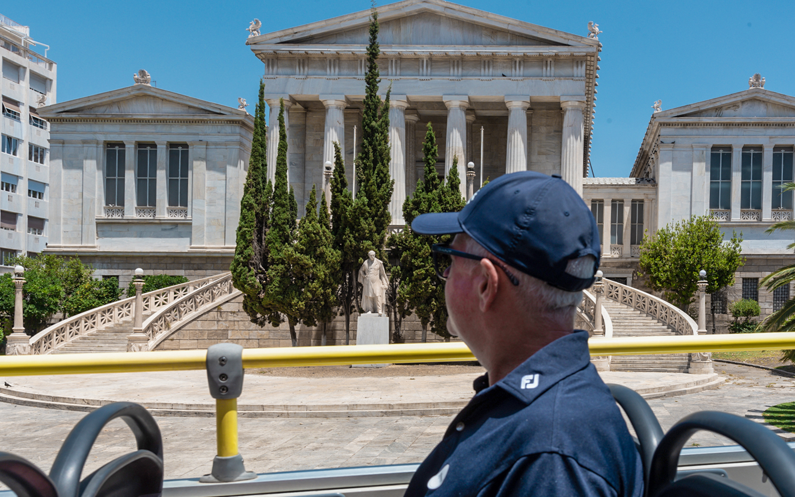 Athens HOHO bus  with tourists on board.