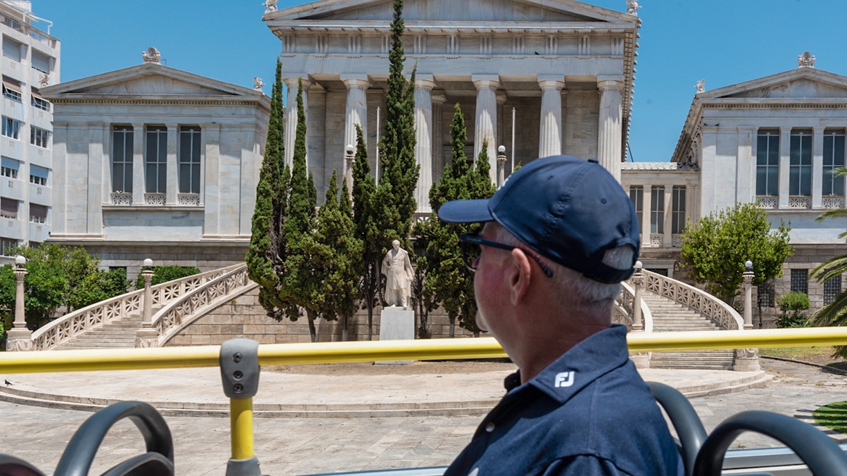 Athens HOHO bus  with tourists on board.