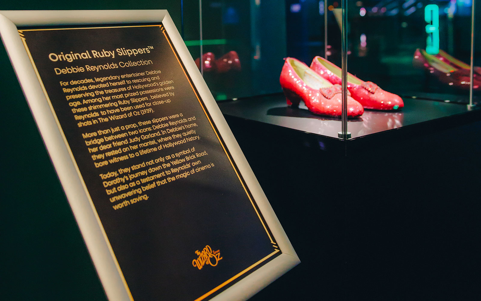 Ruby slippers from The Wizard of Oz on display at Sphere exhibit.