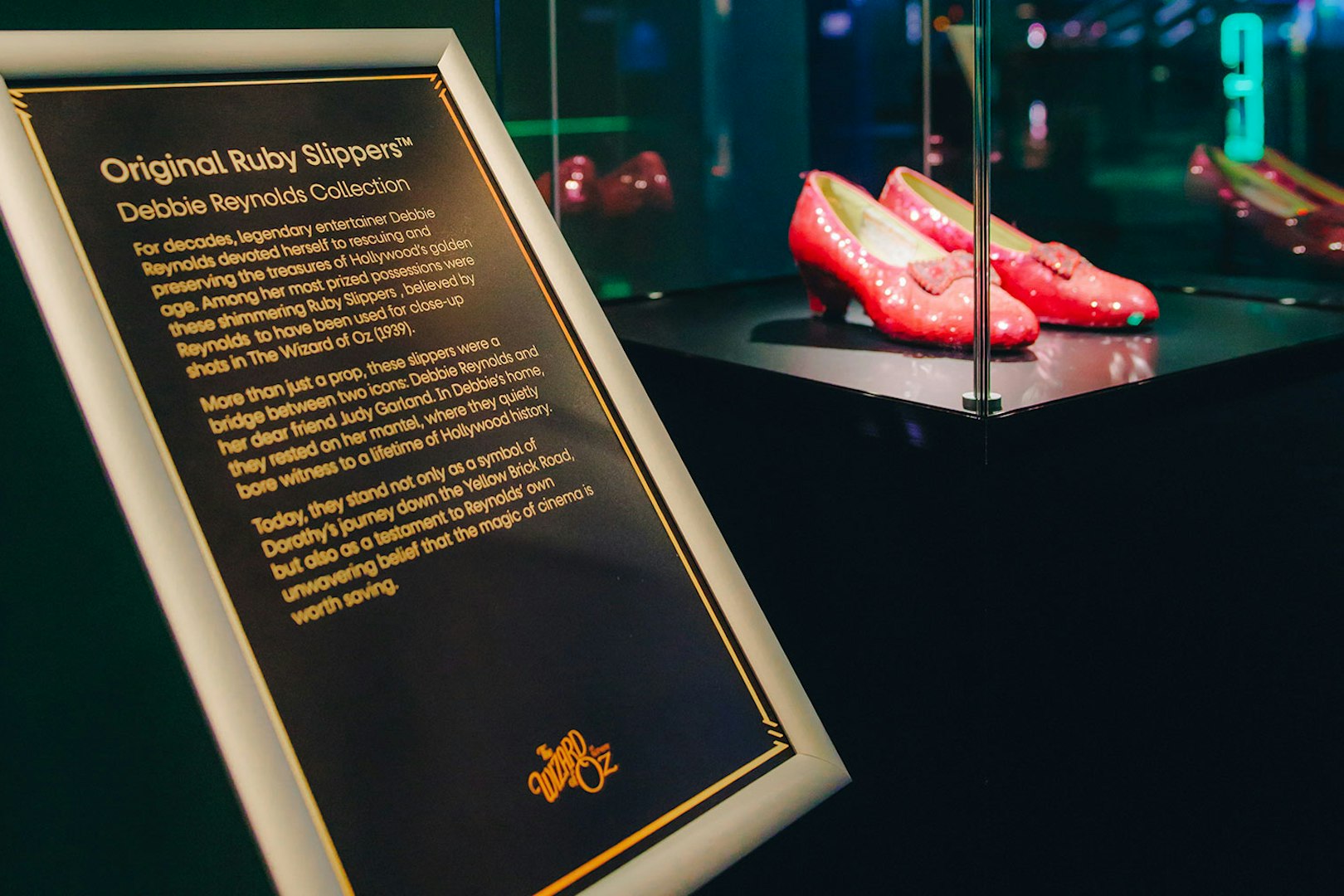 Ruby slippers from The Wizard of Oz on display at Sphere exhibit.