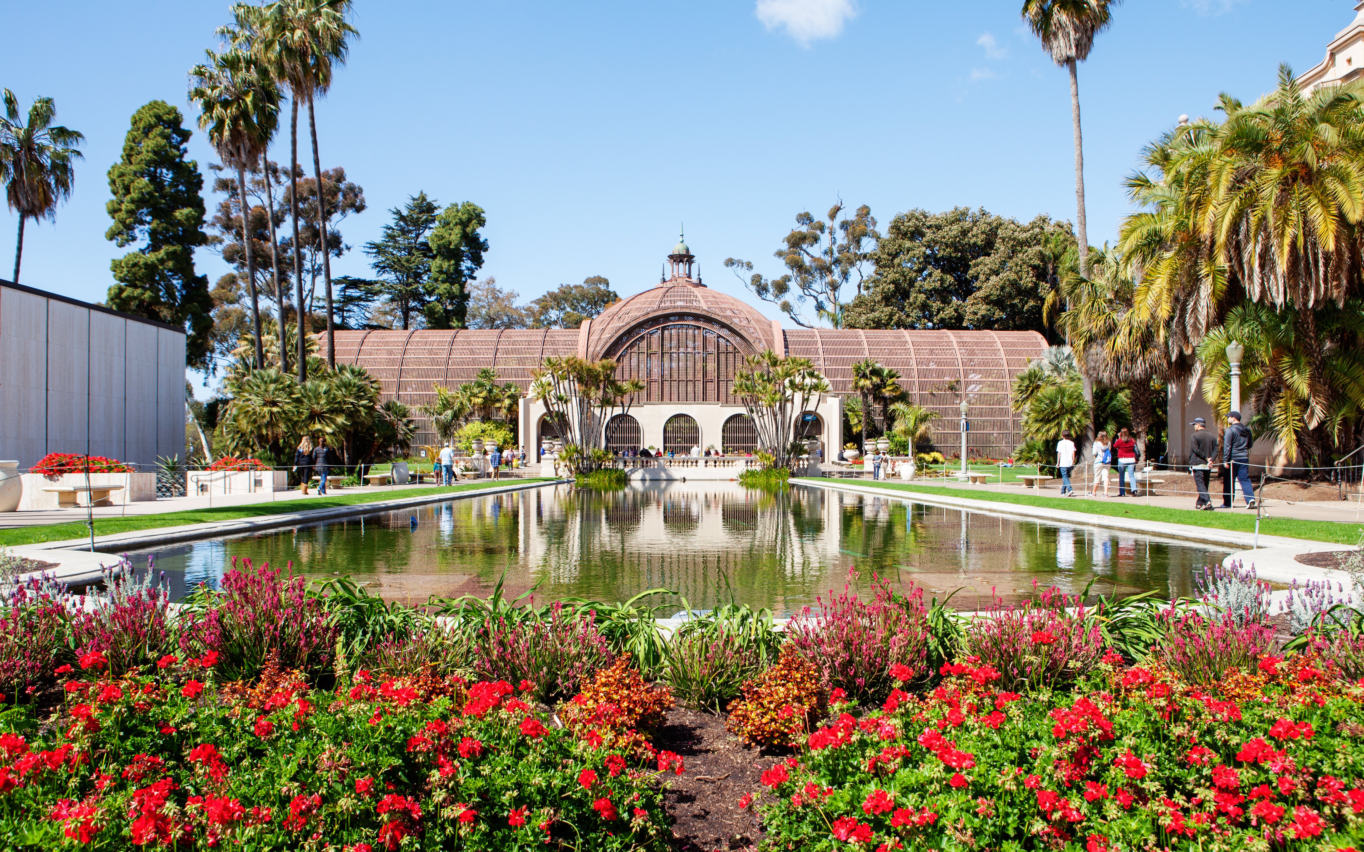 Balboa Park Botanical Building with reflecting pool and gardens, San Diego, California.