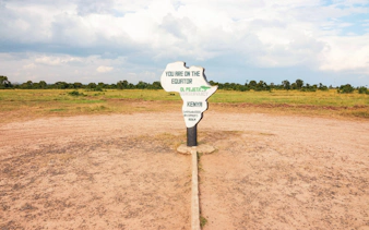 Equator sign at Ol Pejeta Conservancy, Nanyuki, Kenya, marking the equatorial line.