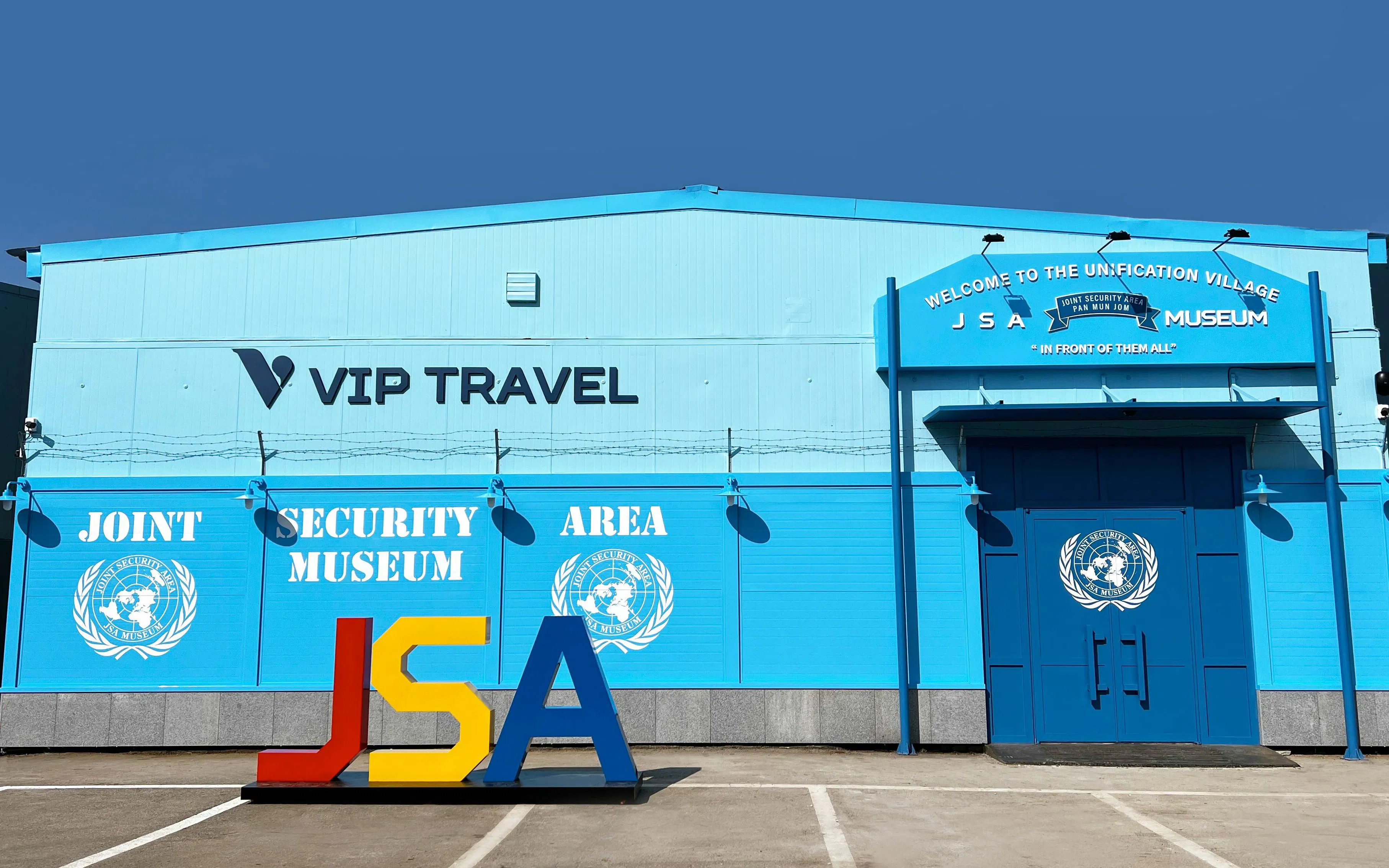 JSA Museum entrance at Joint Security Area, part of Half-Day DMZ Tour from Seoul.