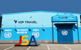 JSA Museum entrance at Joint Security Area, part of Half-Day DMZ Tour from Seoul.
