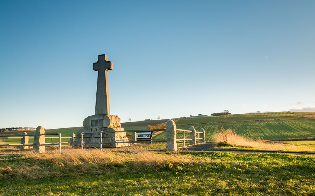 Flodden Field Monument with surrounding countryside in Northumberland, England.