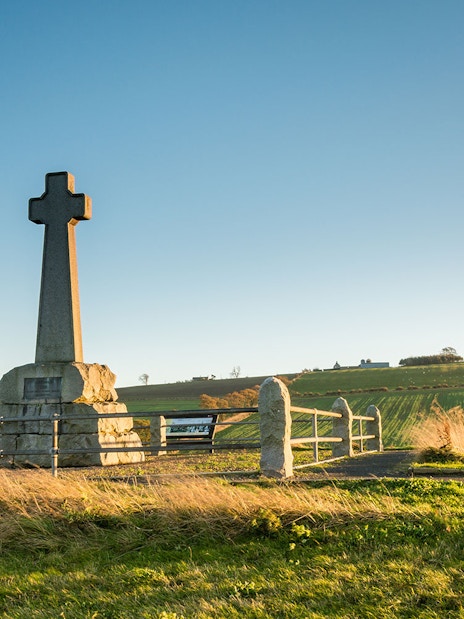 Flodden Field Monument with surrounding countryside in Northumberland, England.