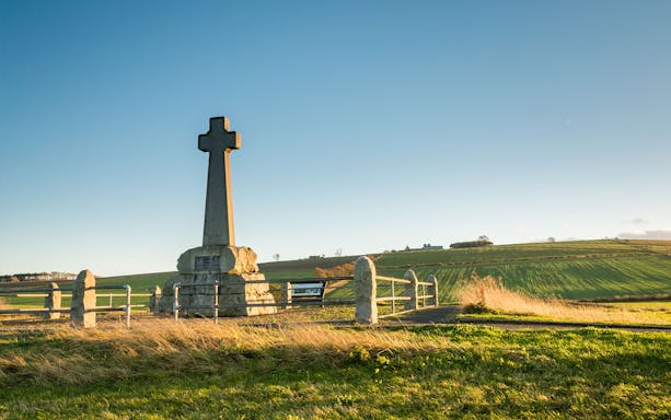Flodden Field Monument with surrounding countryside in Northumberland, England.