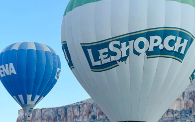 Hot air balloons over Ihlara Valley, Cappadocia, during a scenic flight.