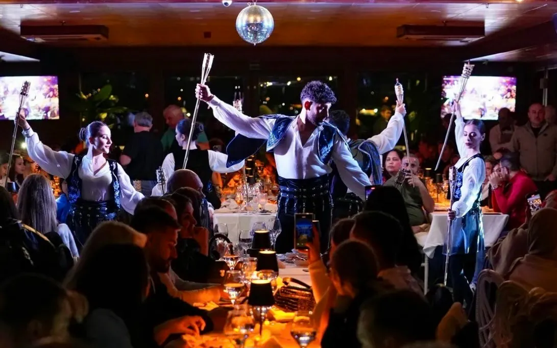 Folk dancers performing on a Bosphorus cruise in Istanbul, Turkey.
