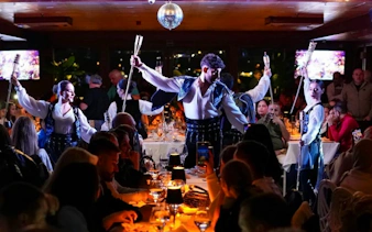 Folk dancers performing on a Bosphorus cruise in Istanbul, Turkey.