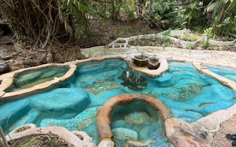 Natural hot spring spa surrounded by lush greenery in Krabi Jungle Tour.