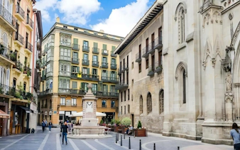Santiago Square with Santiago Cathedral in Casco Viejo, Bilbao, Spain.