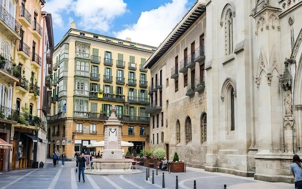 Santiago Square with Santiago Cathedral in Casco Viejo, Bilbao, Spain.