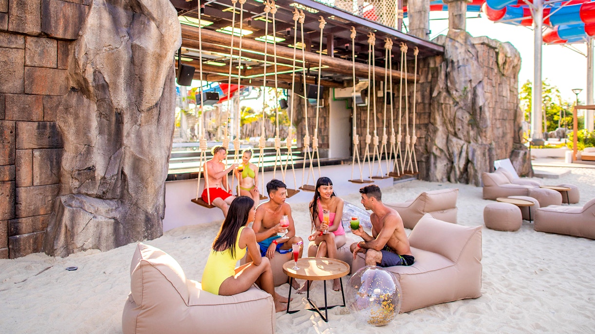 Water park attractions at Andamanda Phuket, Thailand, featuring slides and pools.