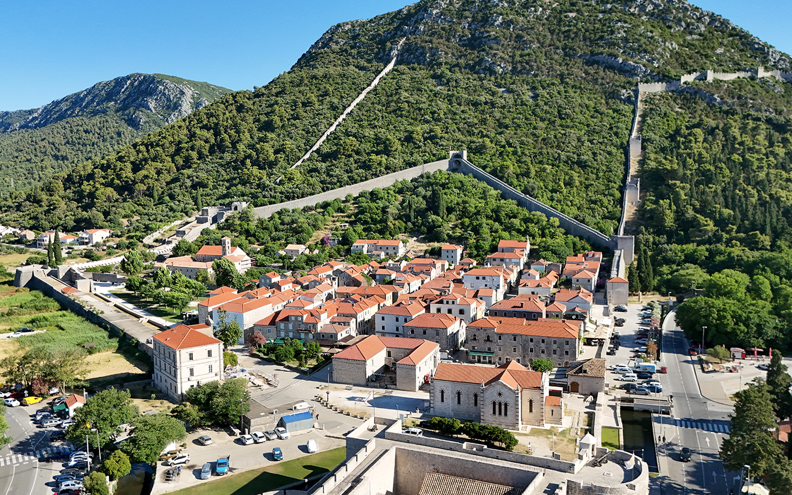 Ston town with medieval walls on Pelješac peninsula, Croatia.