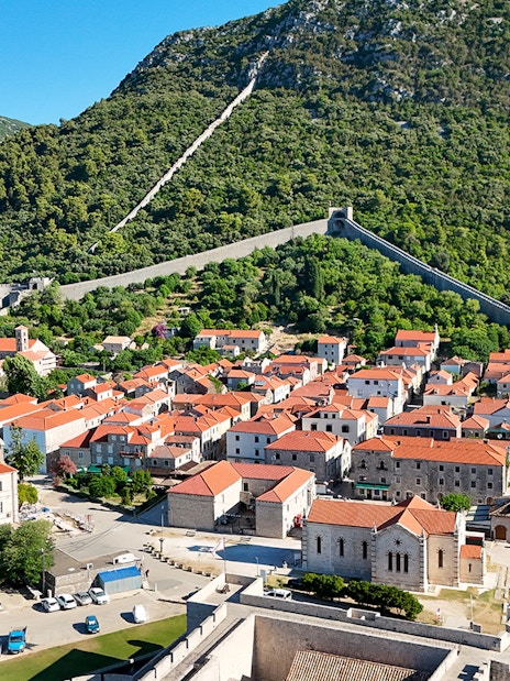 Ston town with medieval walls on Pelješac peninsula, Croatia.