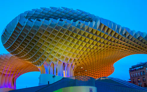 Metropol Parasol structure in Seville during a guided day tour with Malaga transfers.