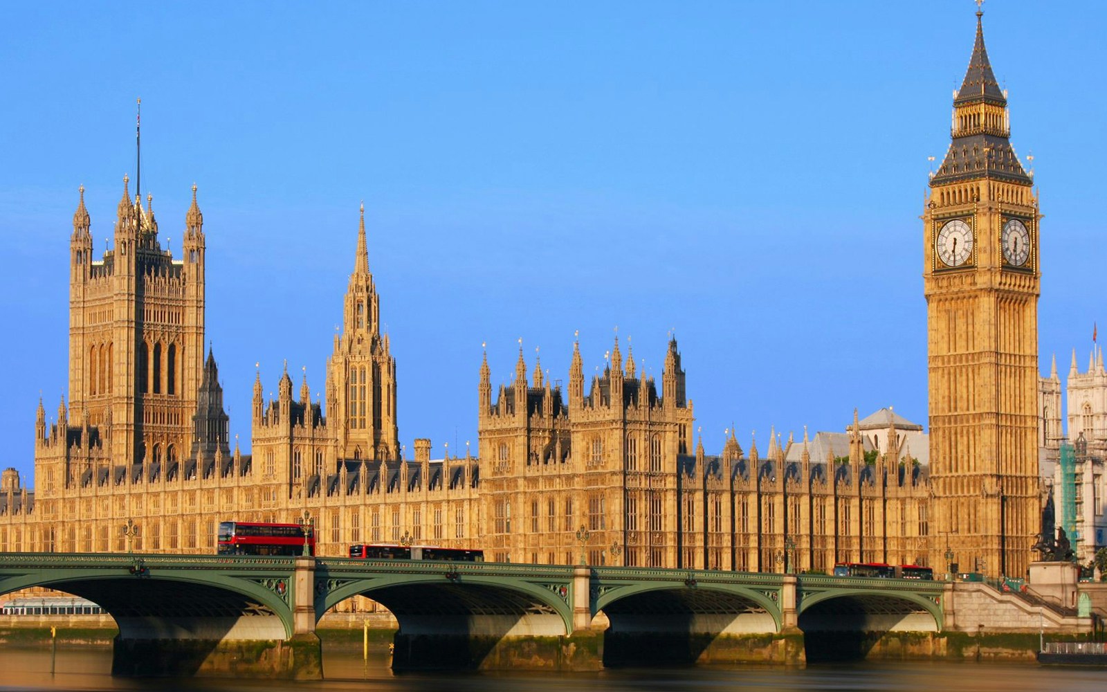 Big Ben and Palace of Westminster with Westminster Bridge in London.